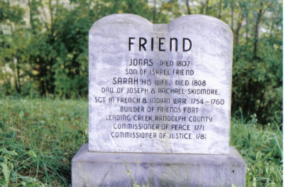 Jonas Friend and Sarah Skidmore tombstone