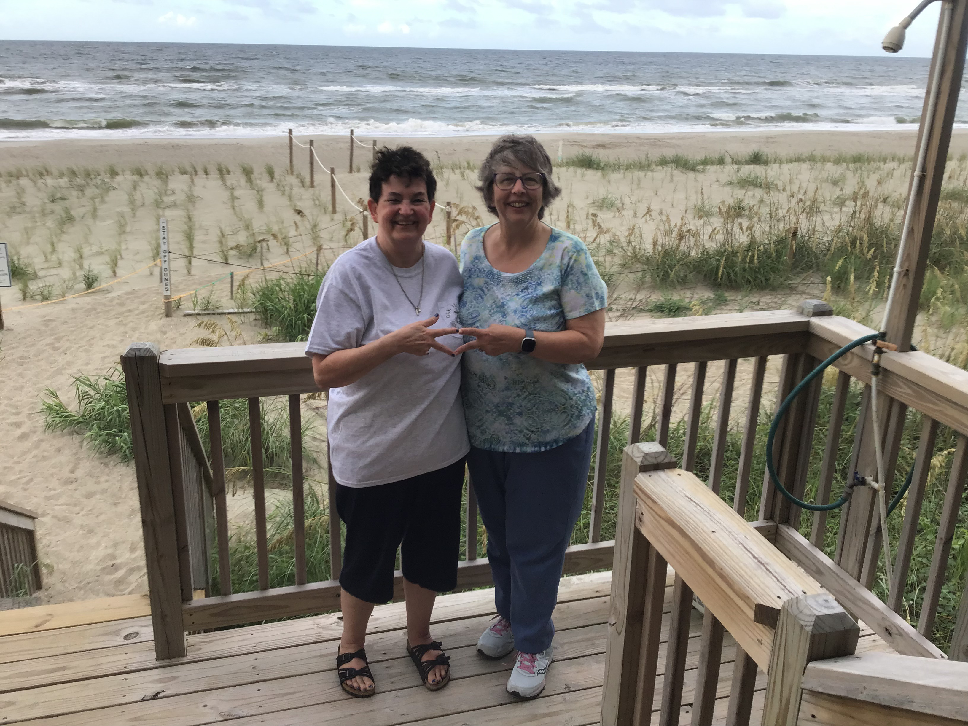 Julane Crabtree & Mavis McCollam - ADPi Sisters forever!                  Location:  Sandpiper Cottage, Oak Island, NC                                 Source: Julane Crabtree                                Date: 28 Jul 2023