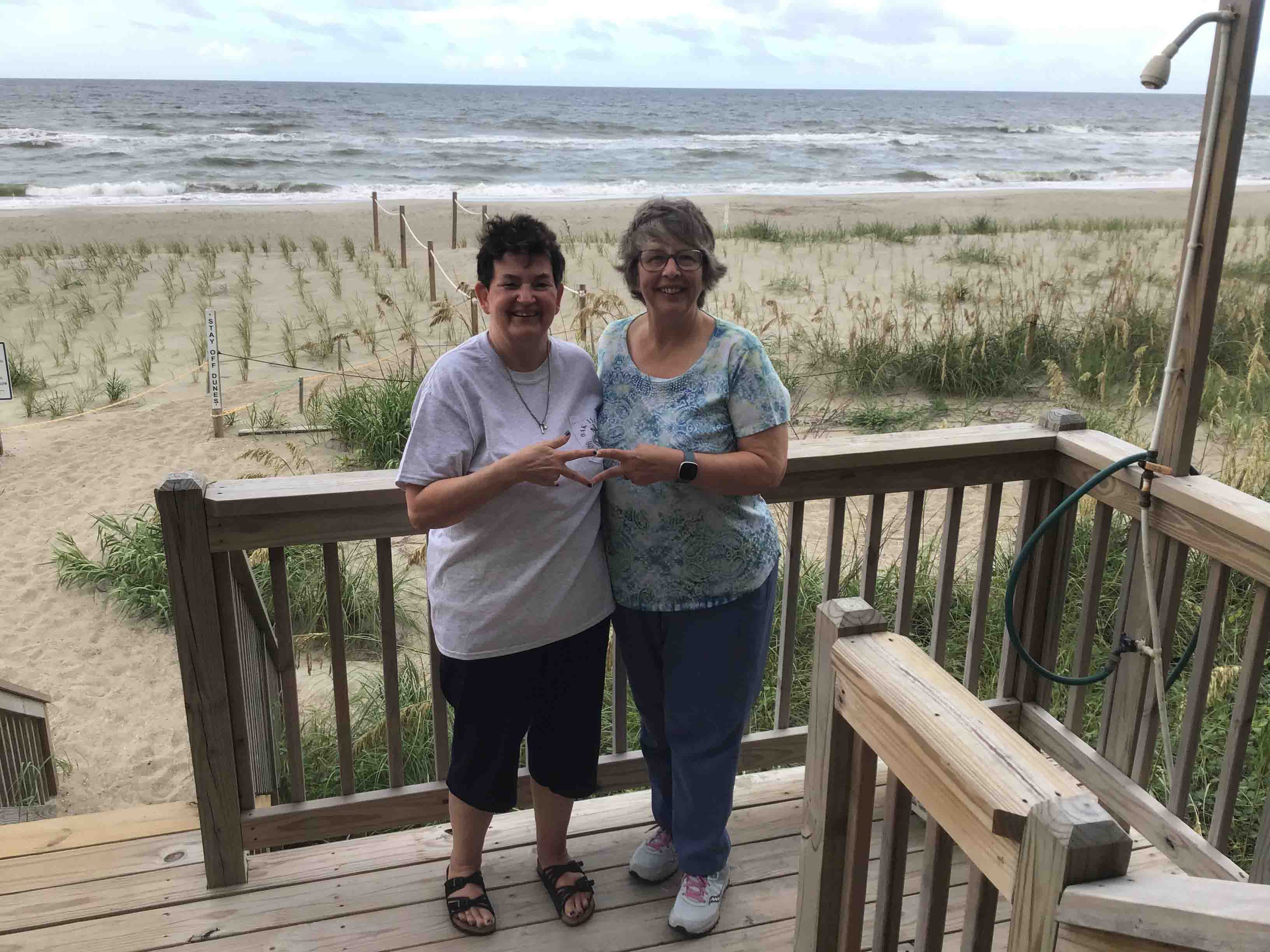 Julane Crabtree & Mavis McCollam - ADPi Sisters forever!                  Location:  Sandpiper Cottage, Oak Island, NC                                 Source: Julane Crabtree                                Date: 28 Jul 2023