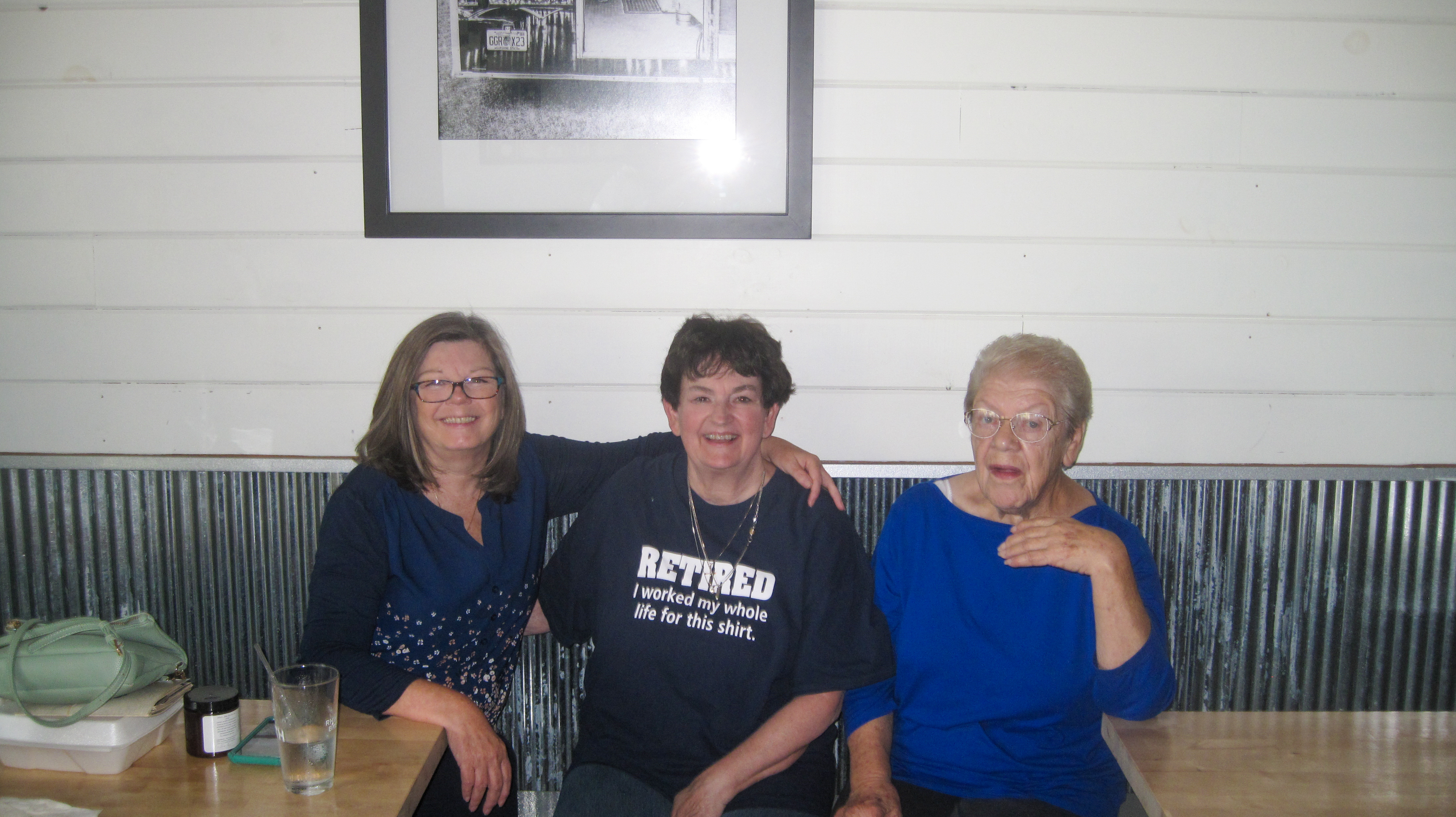 Taken at Sexton's Pizza (owned by Joel's sons).  L2R Tammy Sexton, Julane Crabtree, Shirley Sexton.   Location: Gahanna OH  Source: Julane Crabtree  Date:  20 Aug 2021, Shirley Sexton.   Location: Gahanna OH  Source: Julane Crabtree  Date:  20 Aug 2021