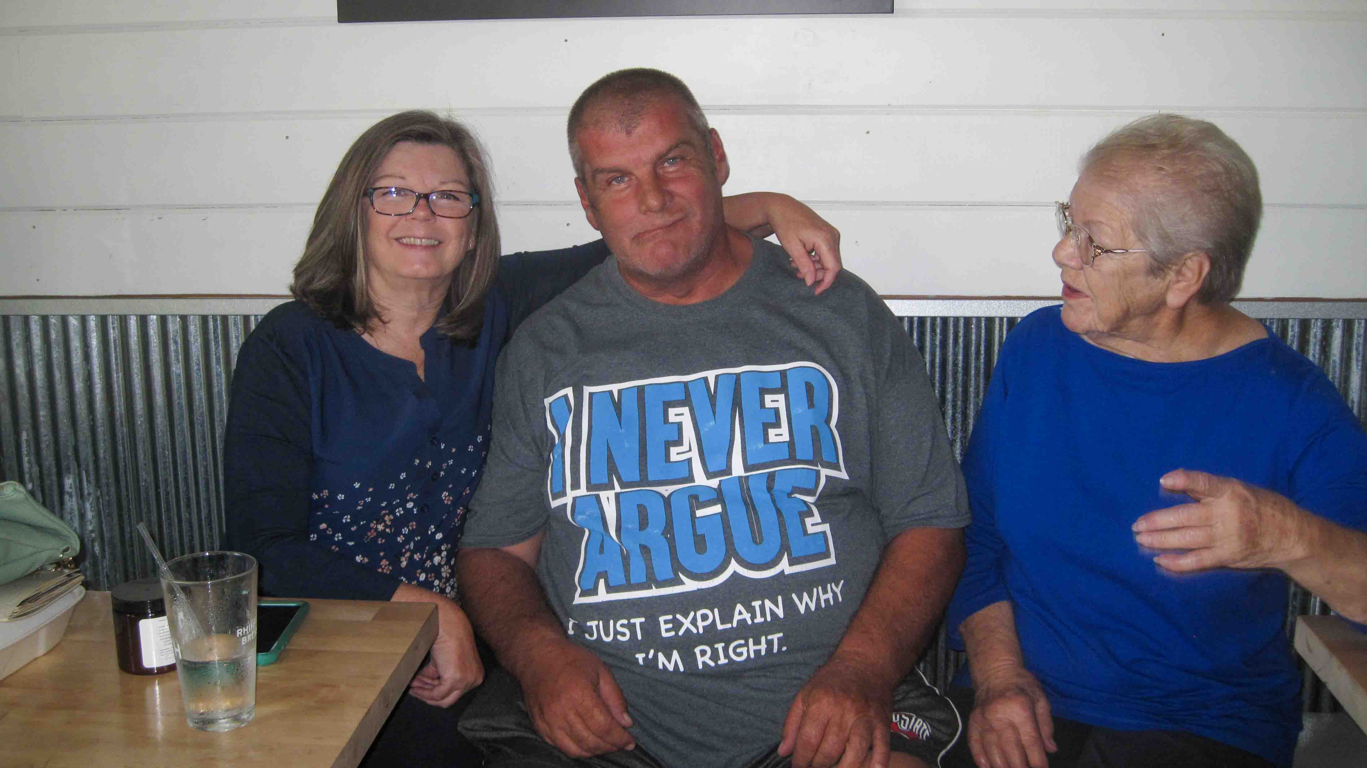 Taken at Sexton's Pizza (owned by Joel's sons).  L2R Tammy Sexton, Rob Sexton, Shirley Sexton.   Location: Gahanna OH  Source: Julane Crabtree  Date:  20 Aug 2021
