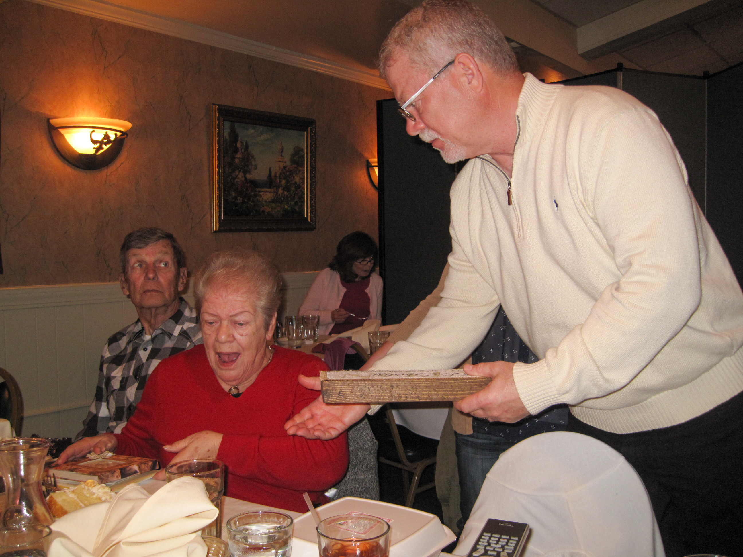 Celebrating the 50th Wedding Anniversary of Shirley & Joel Sexton.  Joel & Shirley, Tim Crabtree
Location:  TAT Restaurant, Columbus OH
Date:  29 Mar 2014
Source:  Julane Crabtree