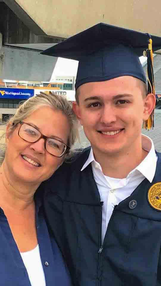 Jackson Bruner Curtis graduates from WVU in 2020 in the midst of Covid-19!  Finally picks up his diploma in May 2021.  With his mom, Odalie Curtis    Location:  Morgantown WV                       Source:  Odalie Curtis    Date:  16 May 2021